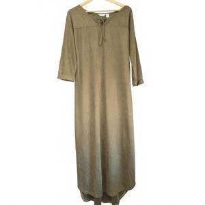 NWT KAKTUS Women’s Olive Green Microsuede Maxi  Dress Hi Low Hem Side Slits